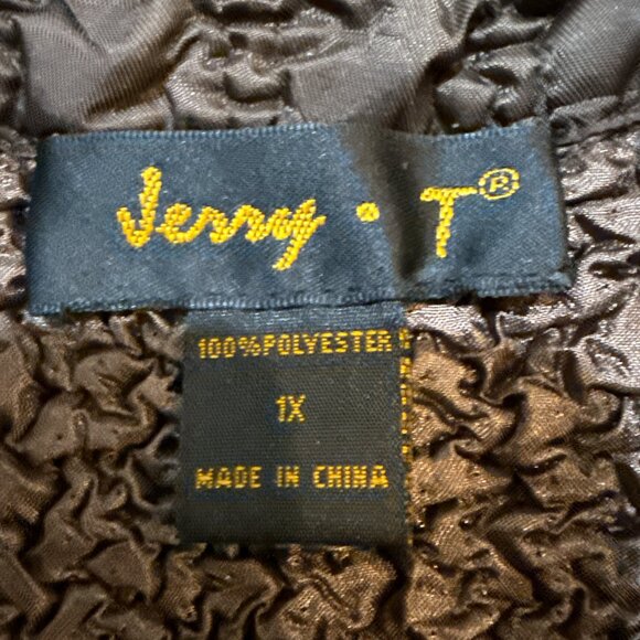 Jerry T Size 1X Brown Stretchy Crinkly Sparkly Zip 2-Pocket Women's Vest - Picture 7 of 9